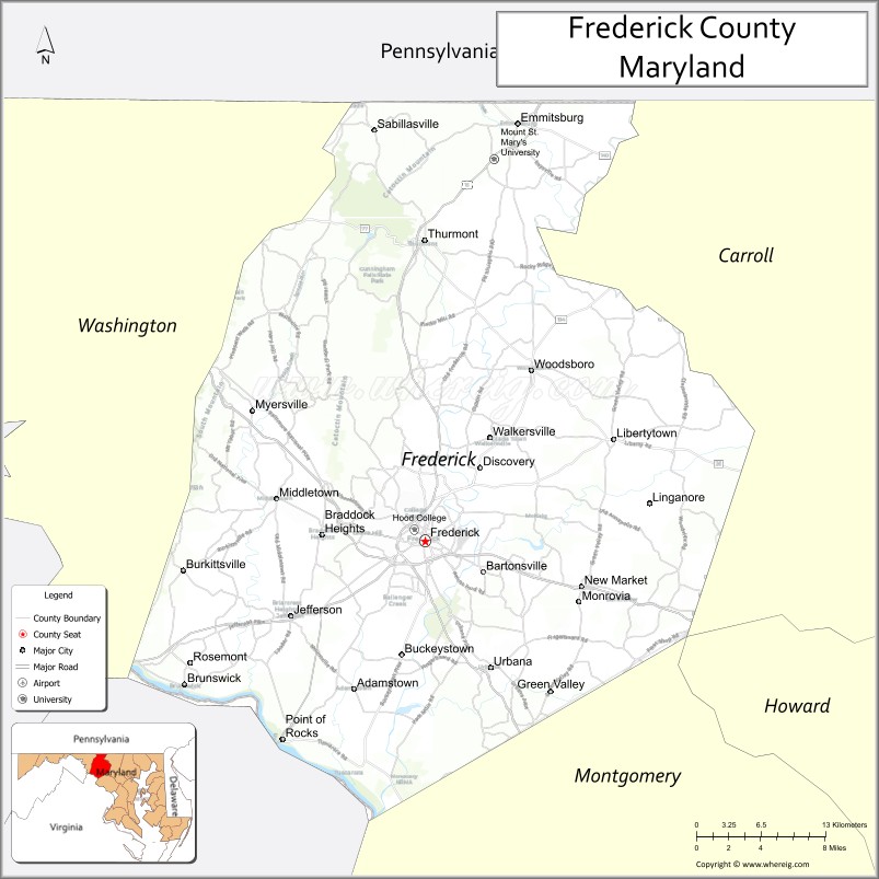 Map of Frederick County, Maryland