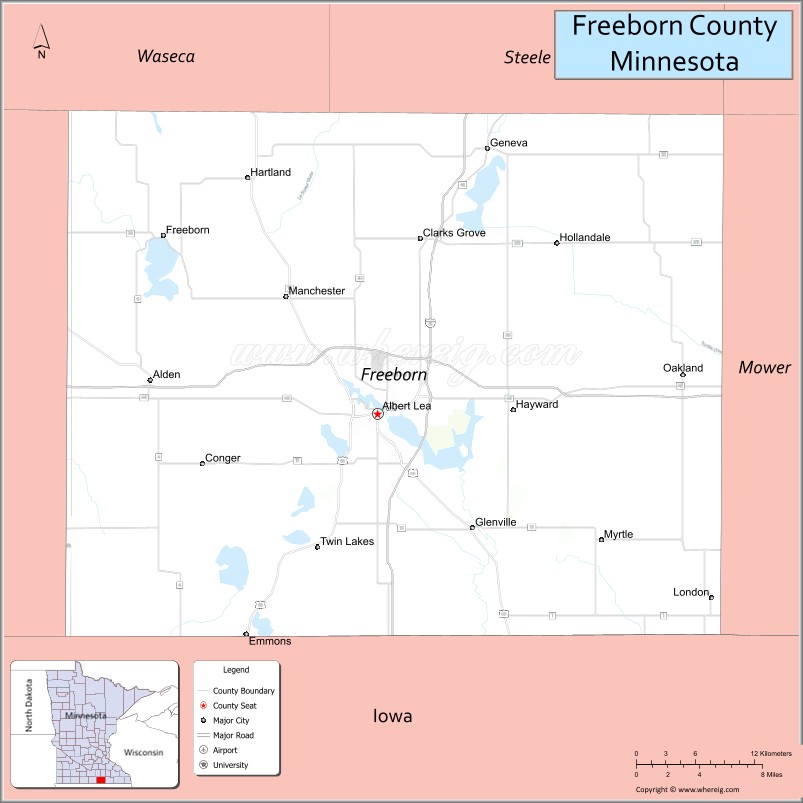 Map of Freeborn County, Minnesota