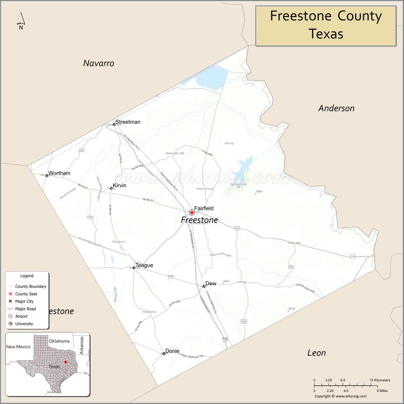 Map of Freestone County, Texas