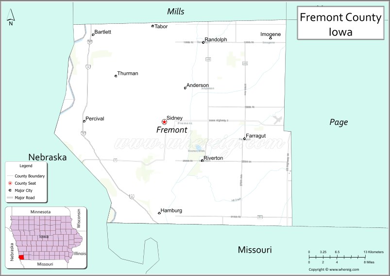 Map of Fremont County, Iowa