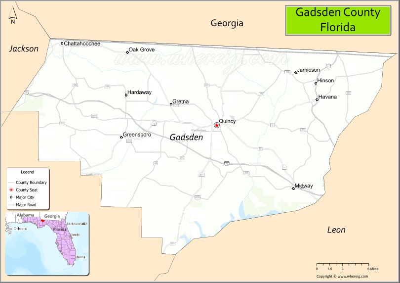 Map of Gadsden County, Florida