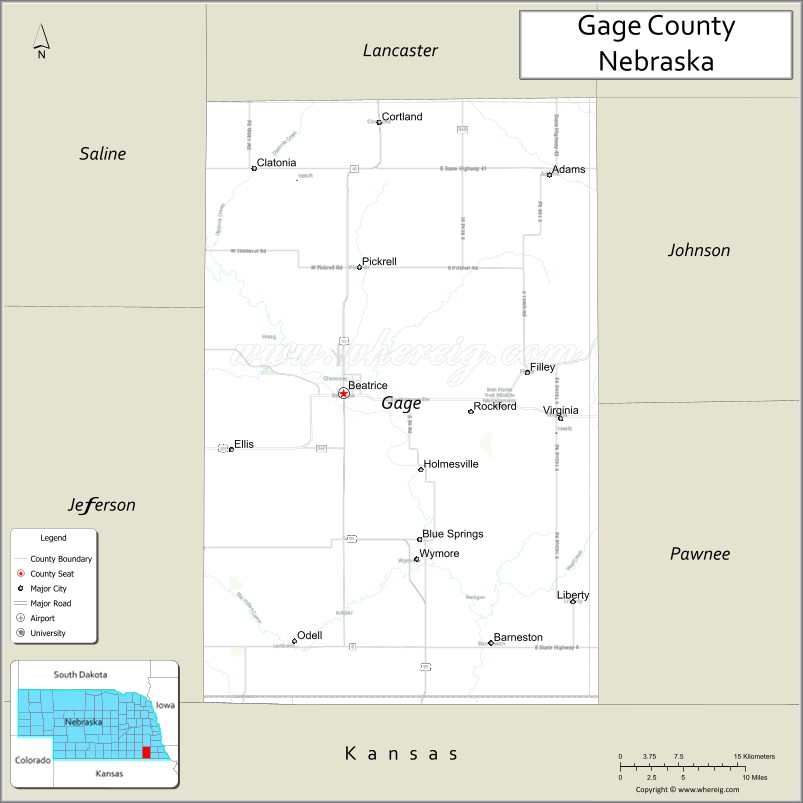 Map of Gage County, Nebraska