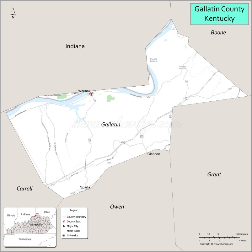 Map of Gallatin County, Kentucky