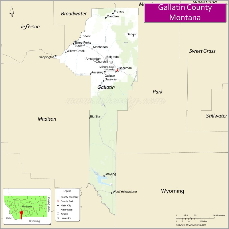 Map of Gallatin County, Montana