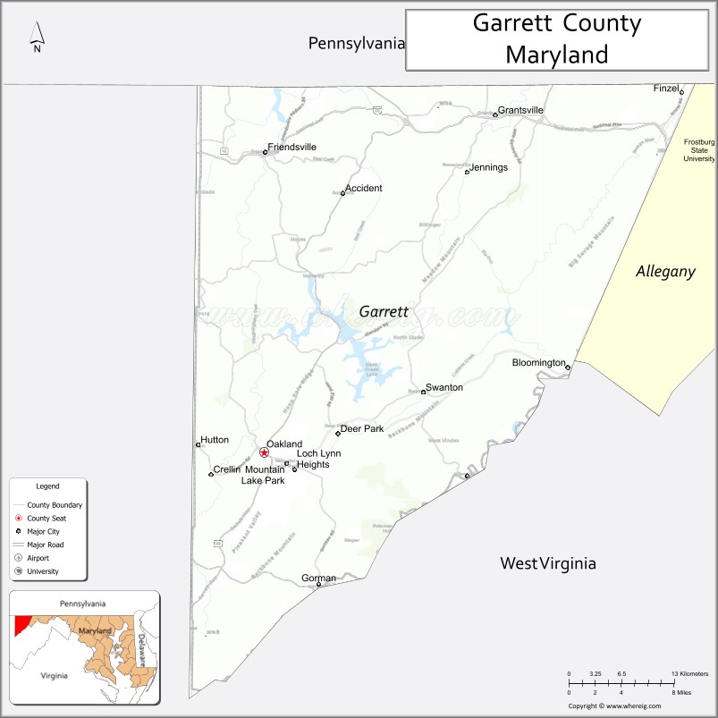 Map of Garrett County, Maryland