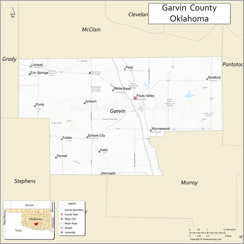 Map of Garvin County, Oklahoma