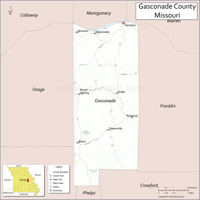 Map of Gasconade County, Missouri