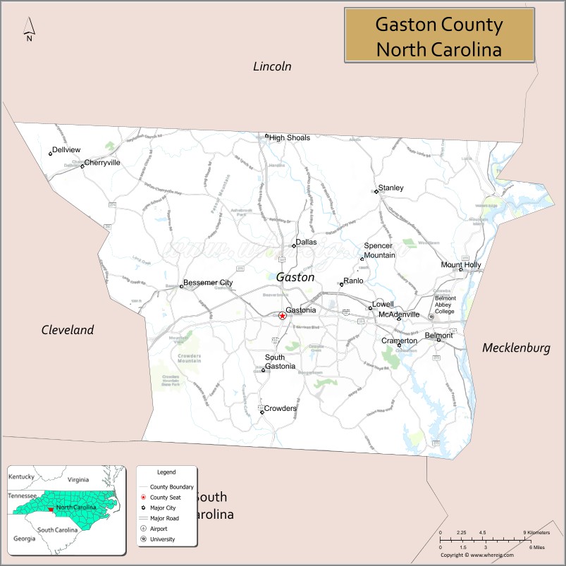 Map of Gaston County, North Carolina