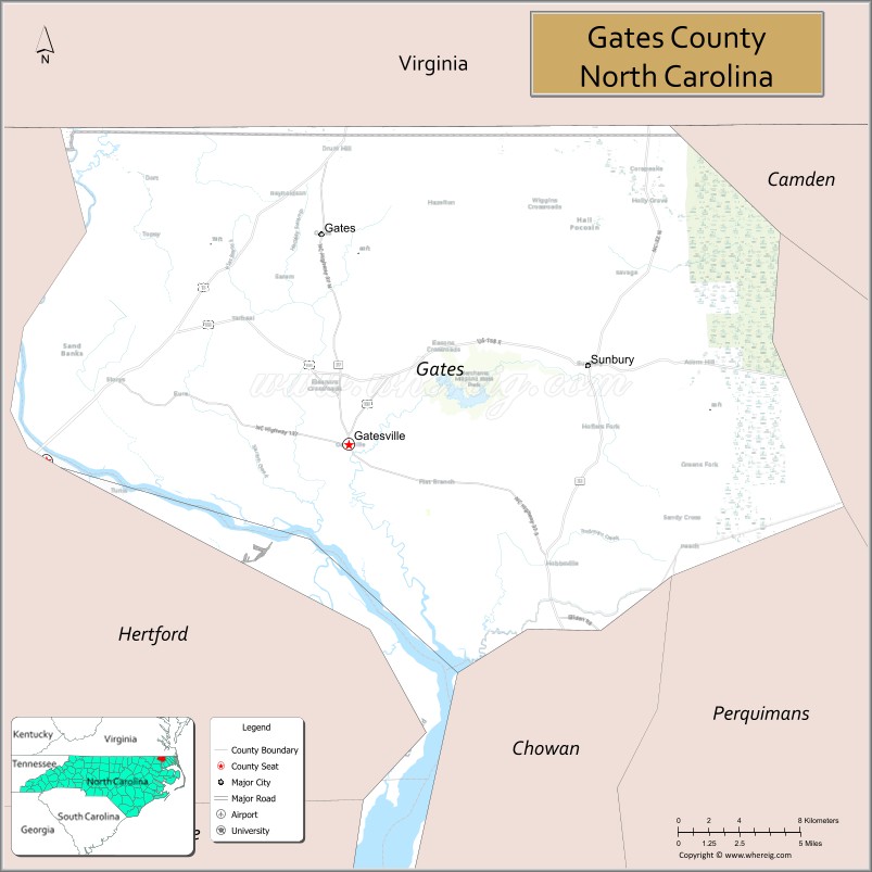 Map of Gates County, North Carolina