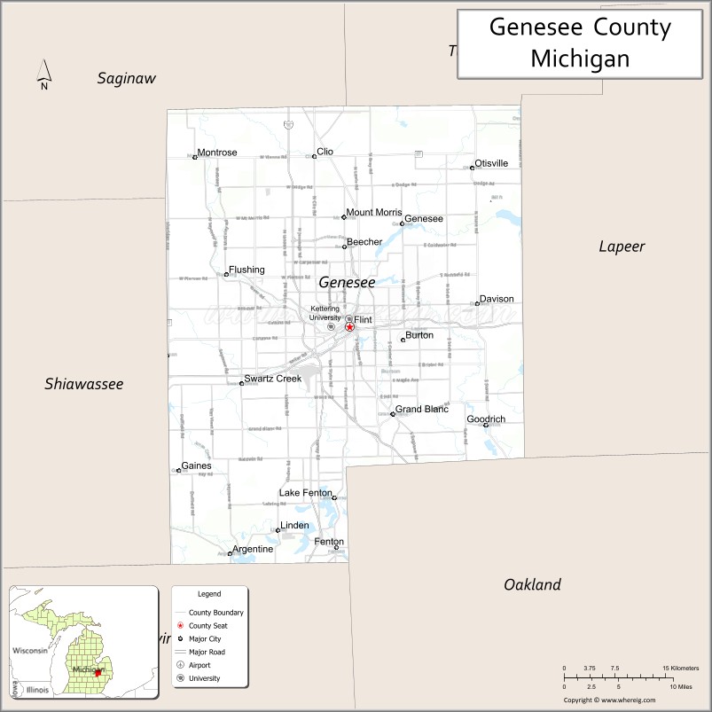 Map of Genesee County, Michigan