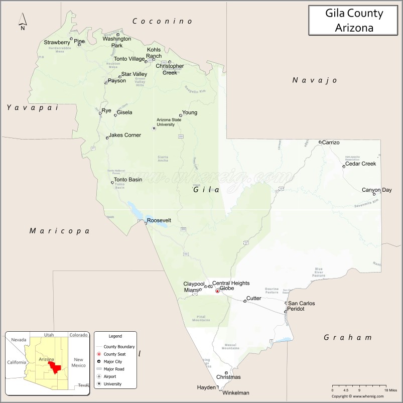 Map of Gila County, Arizona