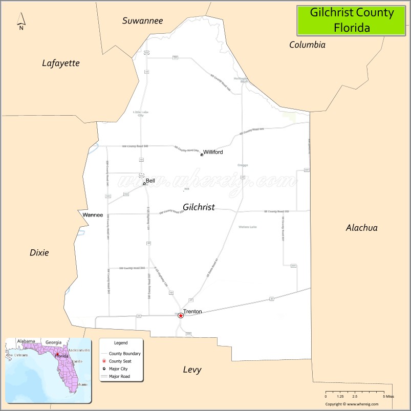 Map of Gilchrist County, Florida