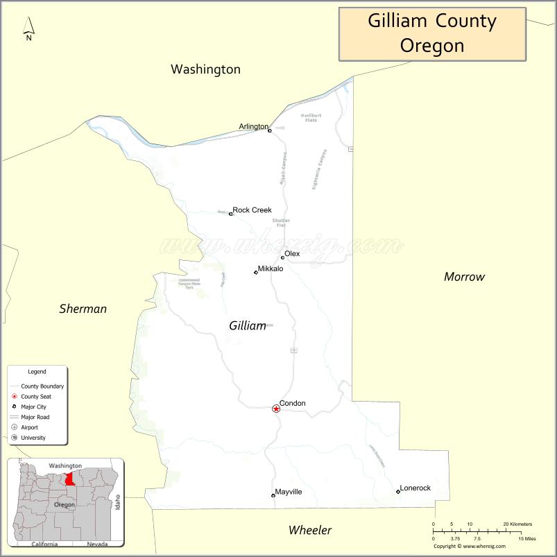 Map of Gilliam County, Oregon