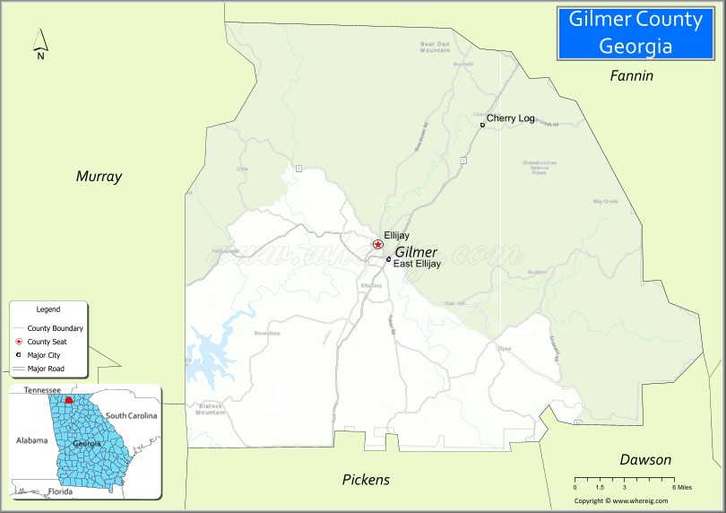 Map of Gilmer County, Georgia