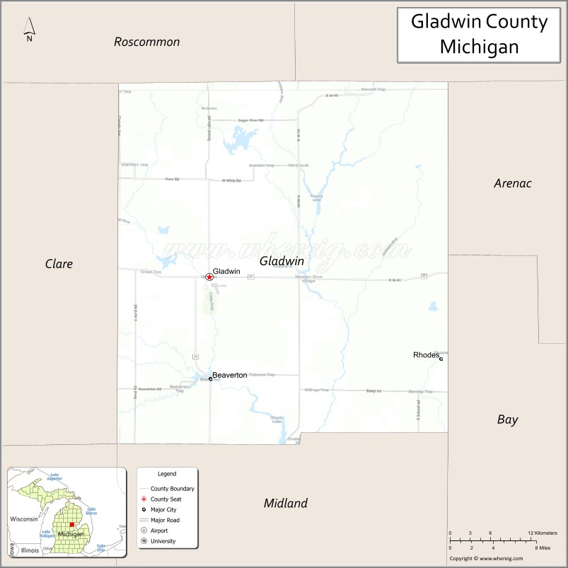 Map of Gladwin County, Michigan