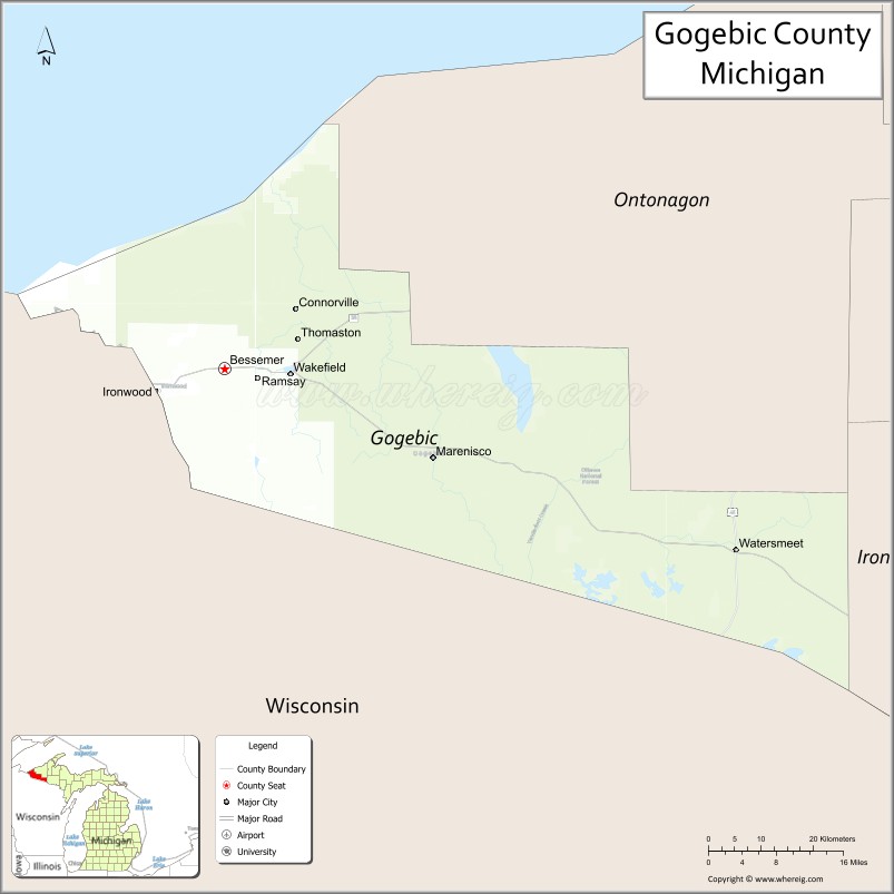 Map of Gogebic County, Michigan