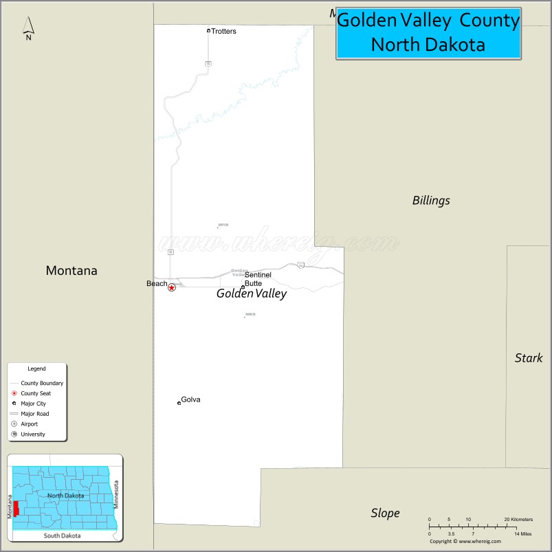 Map of Golden Valley County, North Dakota
