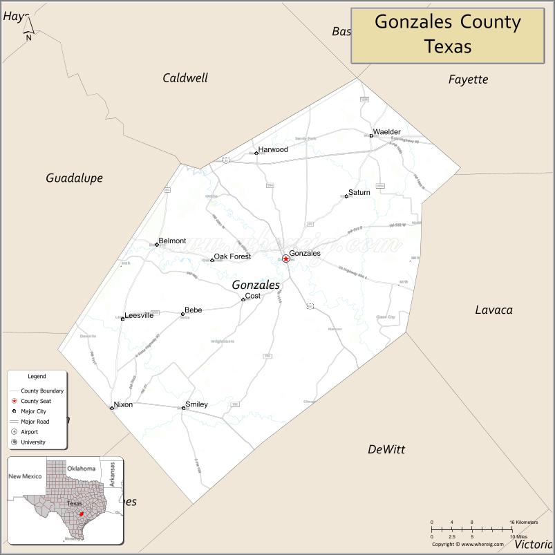Map of Gonzales County, Texas