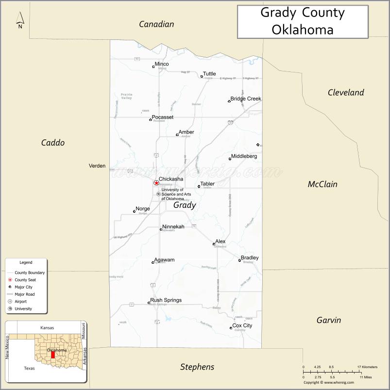 Map of Grady County, Oklahoma