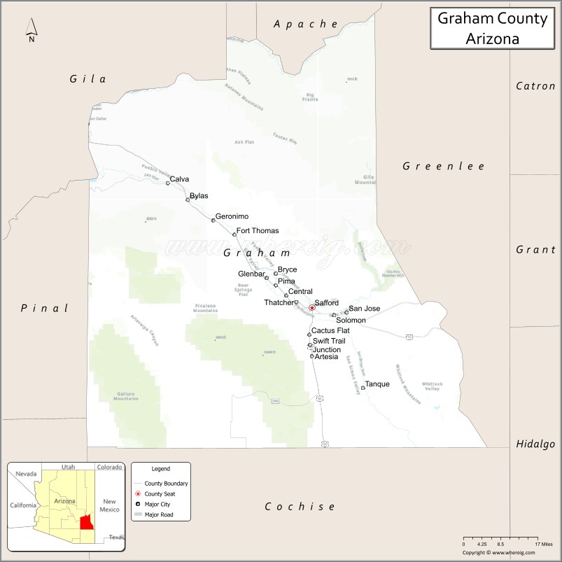 Map of Graham County, Arizona