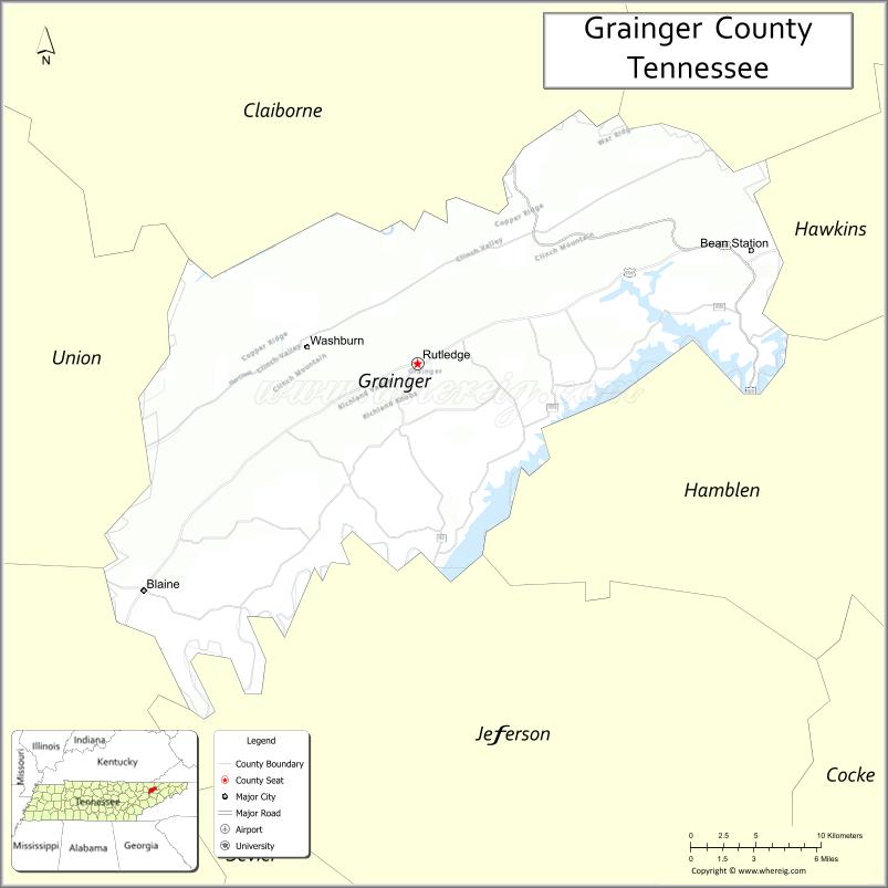 Map of Grainger County, Tennessee
