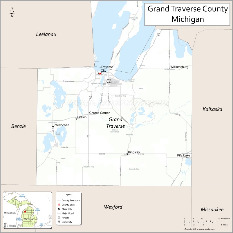 Map of Grand Traverse County, Michigan