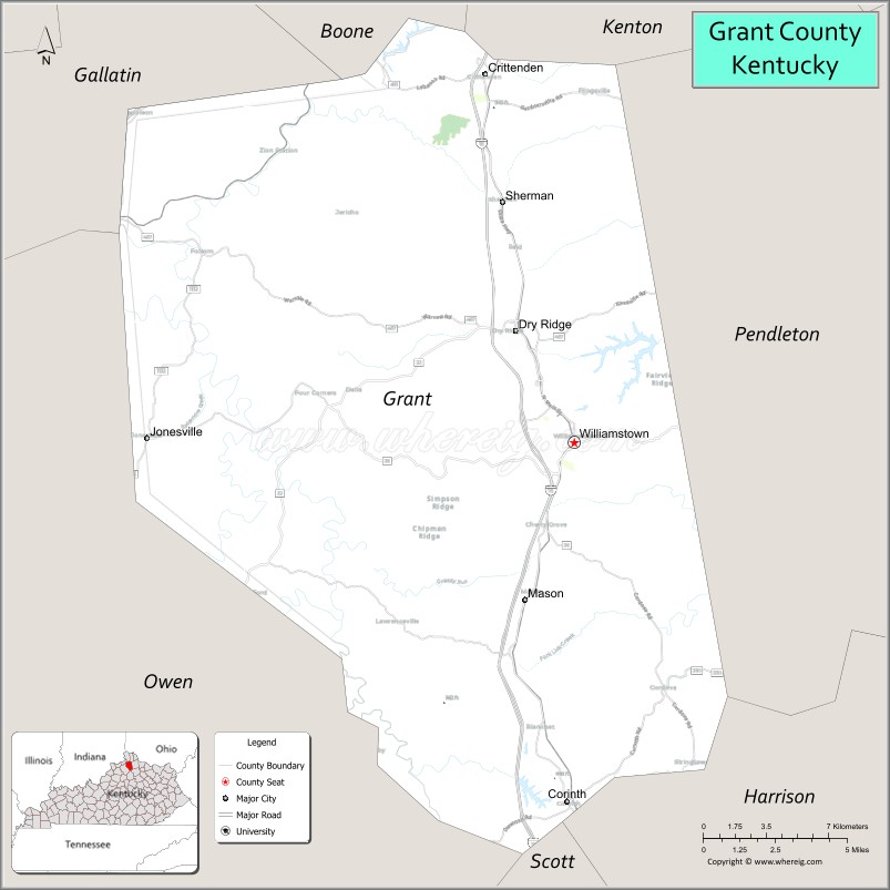 Map of Grant County, Kentucky