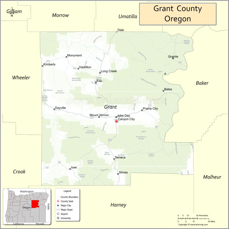 Map of Grant County, Oregon
