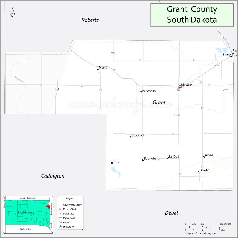 Map of Grant County, South Dakota