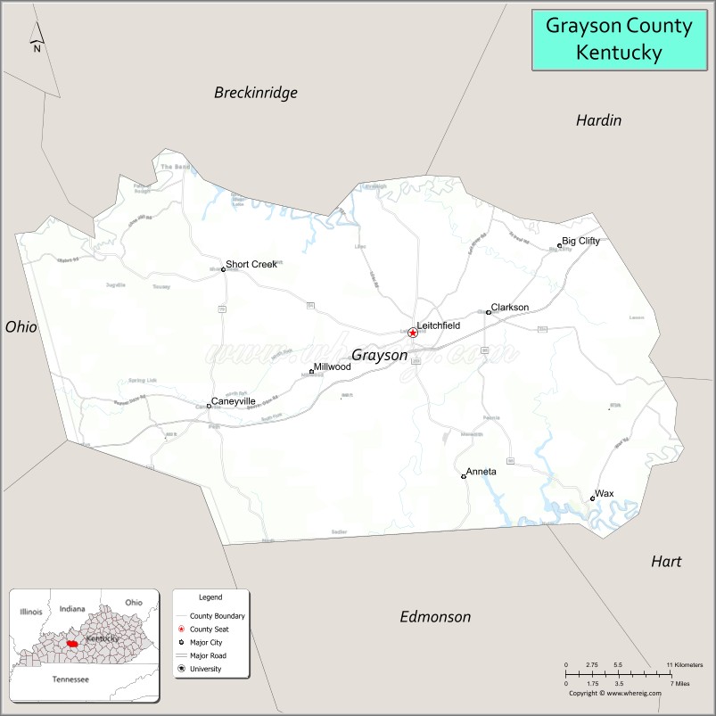 Map of Grayson County, Kentucky