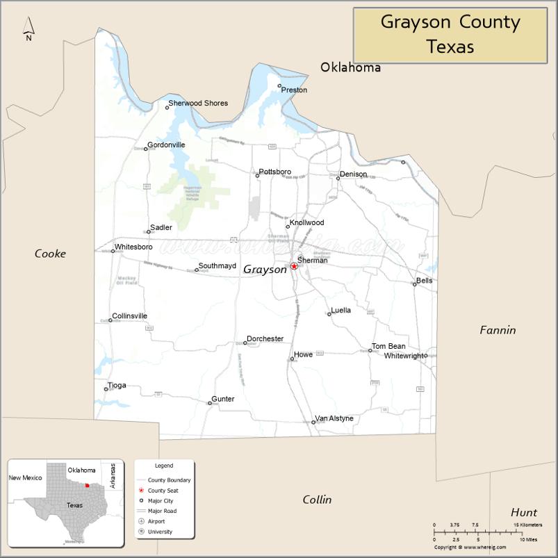 Map of Grayson County, Texas