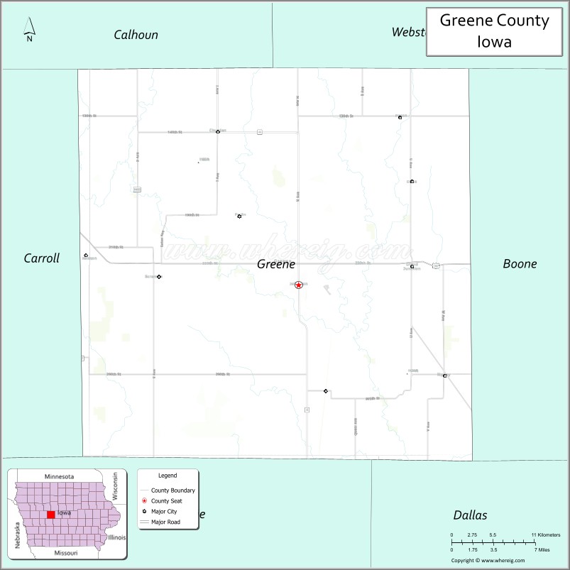 Map of Greene County, Iowa