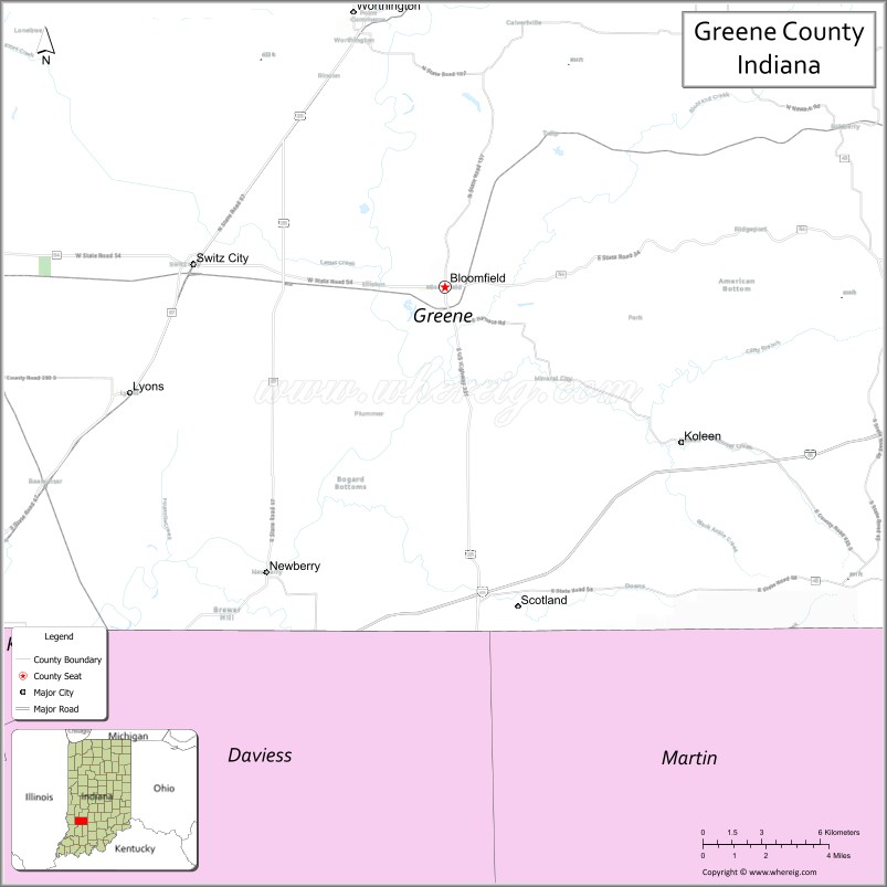 Map of Greene County, Indiana