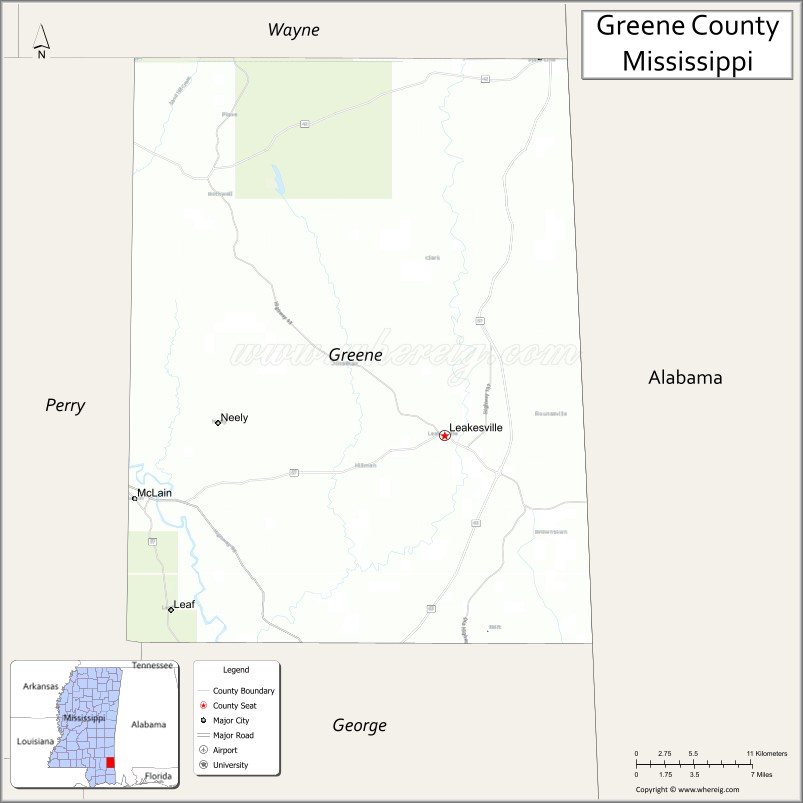 Map of Greene County, Mississippi