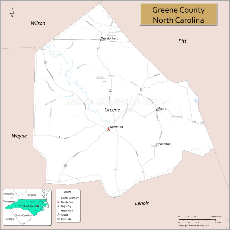 Map of Greene County, North Carolina
