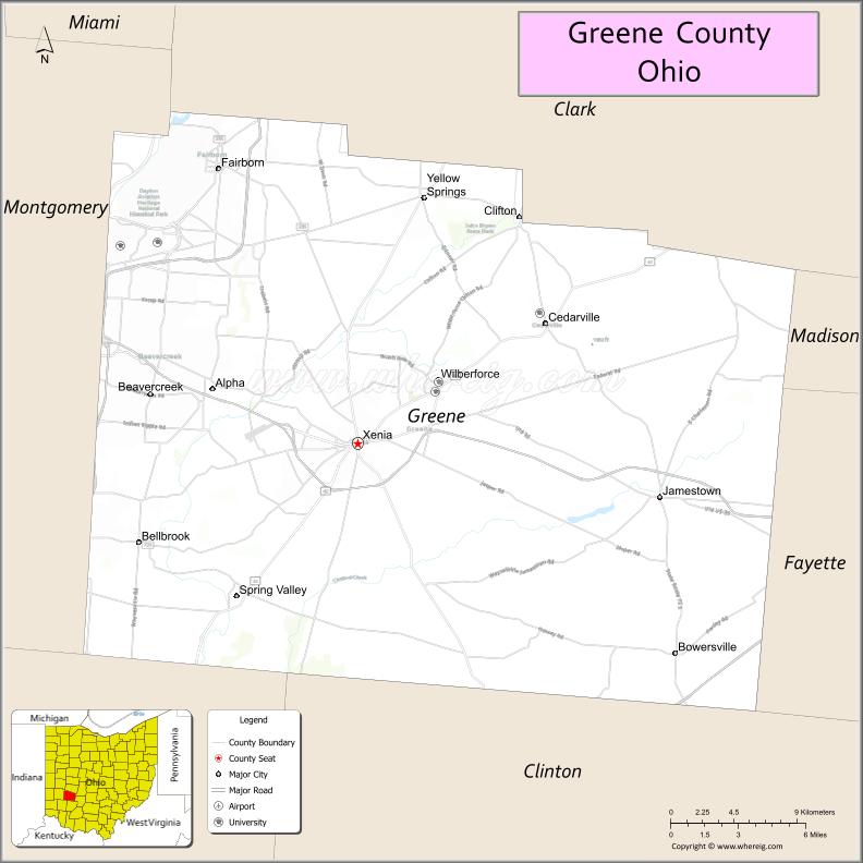 Map of Greene County, Ohio