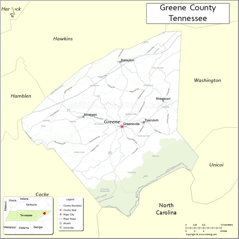 Map of Greene County, Tennessee