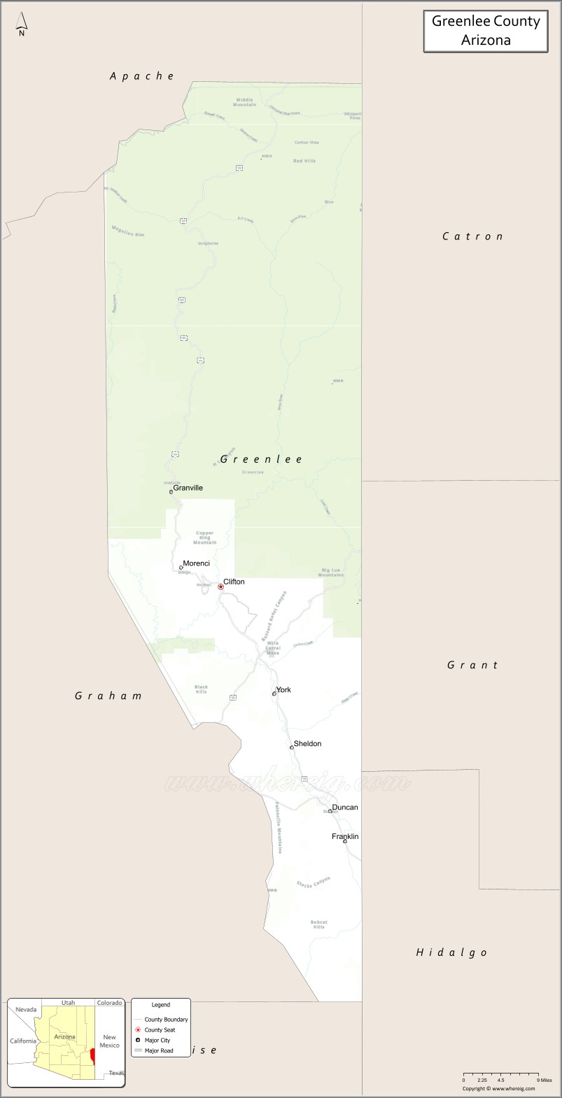 Map of Greenlee County, Arizona