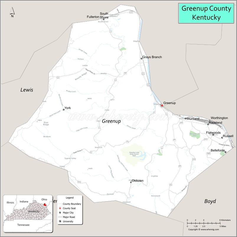 Map of Greenup County, Kentucky