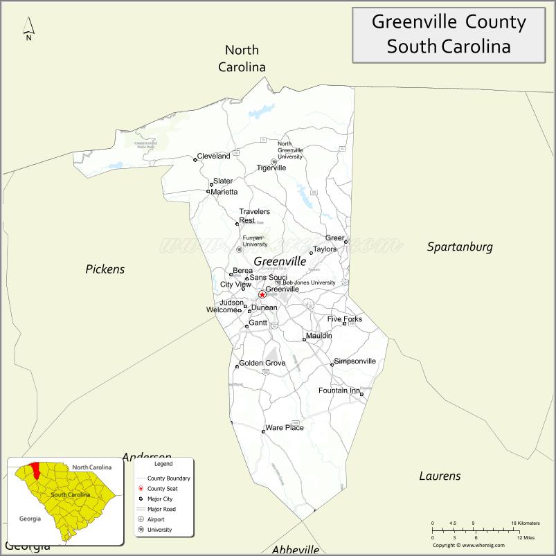 Map of Greenville County, South Carolina