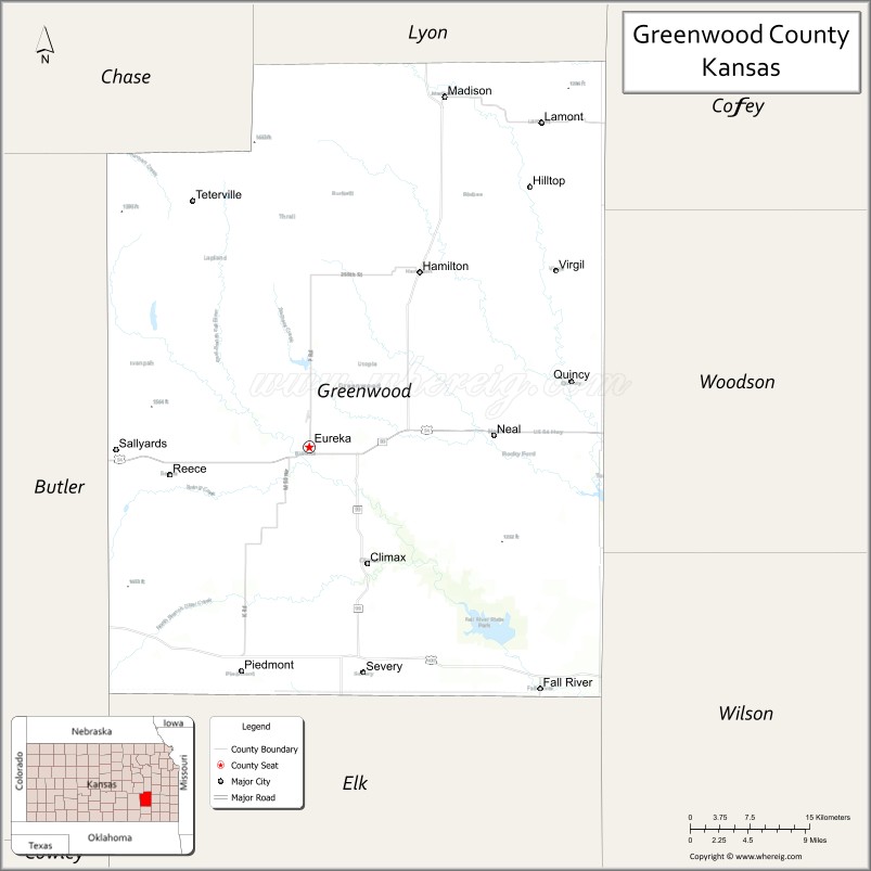 Map of Greenwood County, Kansas