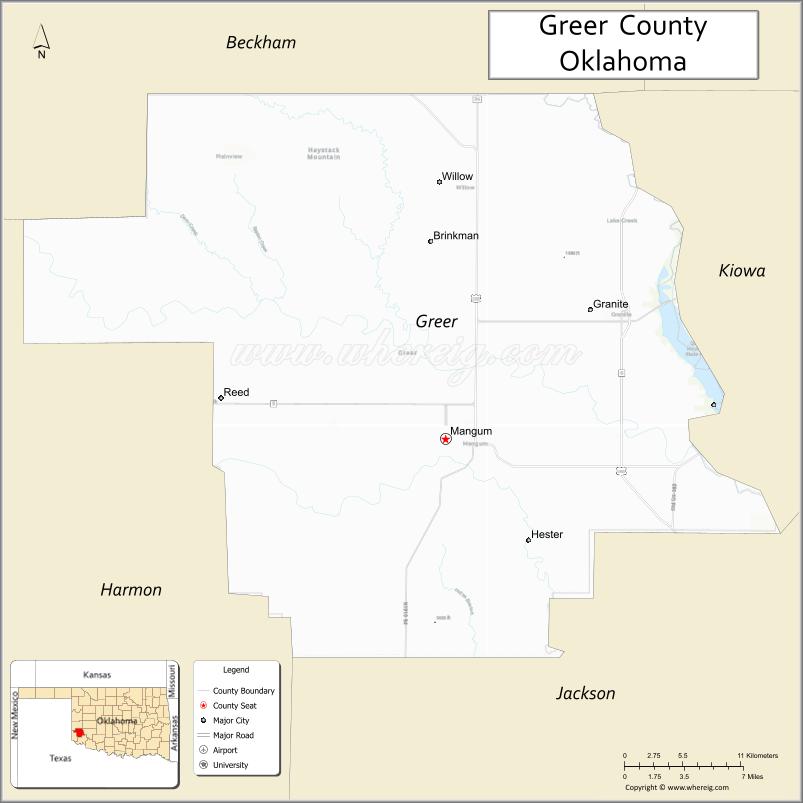 Map of Greer County, Oklahoma