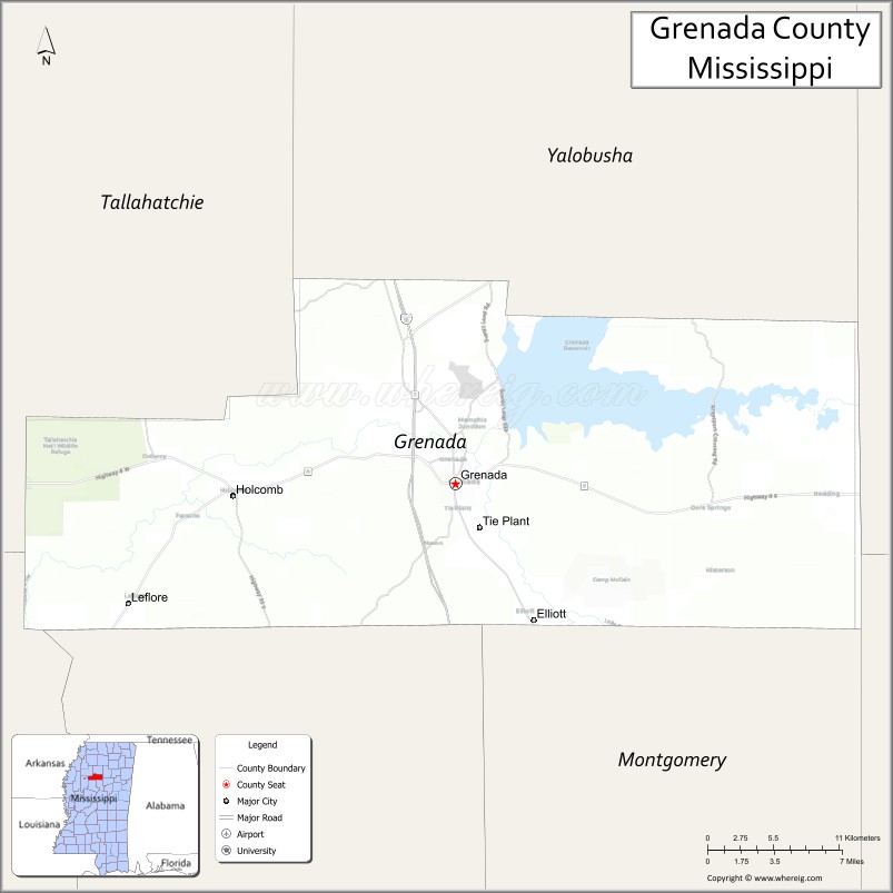 Map of Grenada County, Mississippi