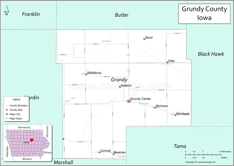 Map of Grundy County, Iowa