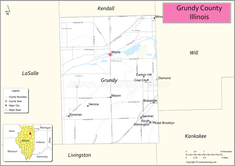 Map of Grundy County, Illinois