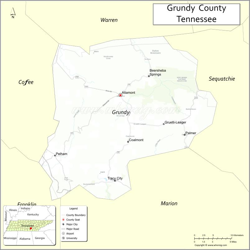 Map of Grundy County, Tennessee