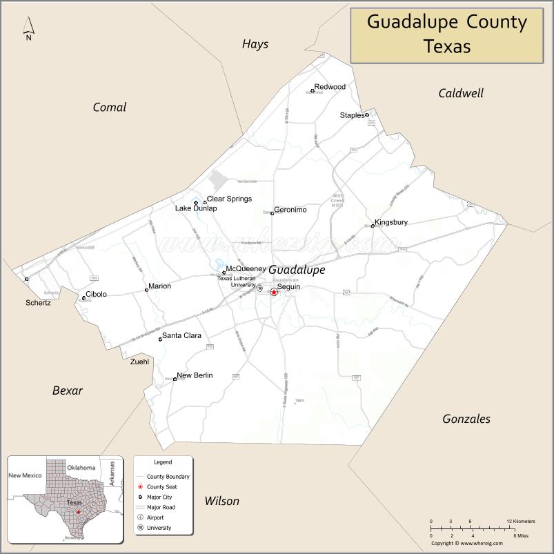 Map of Guadalupe County, Texas