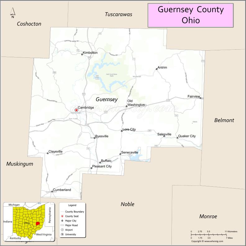 Map of Guernsey County, Ohio