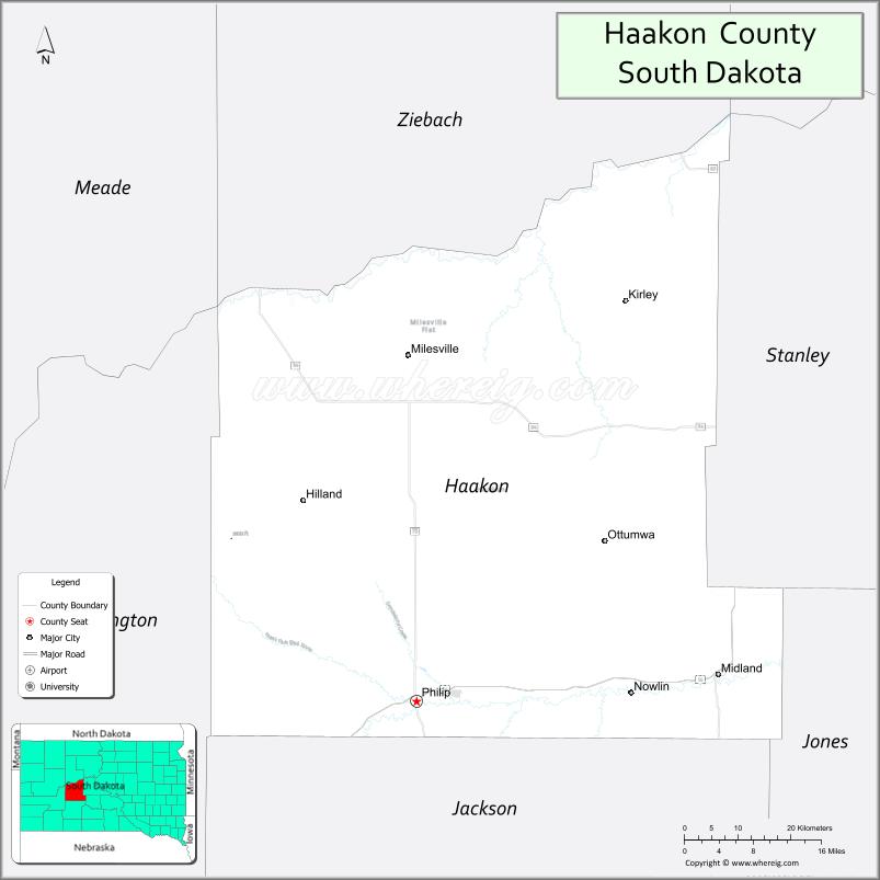 Map of Haakon County, South Dakota