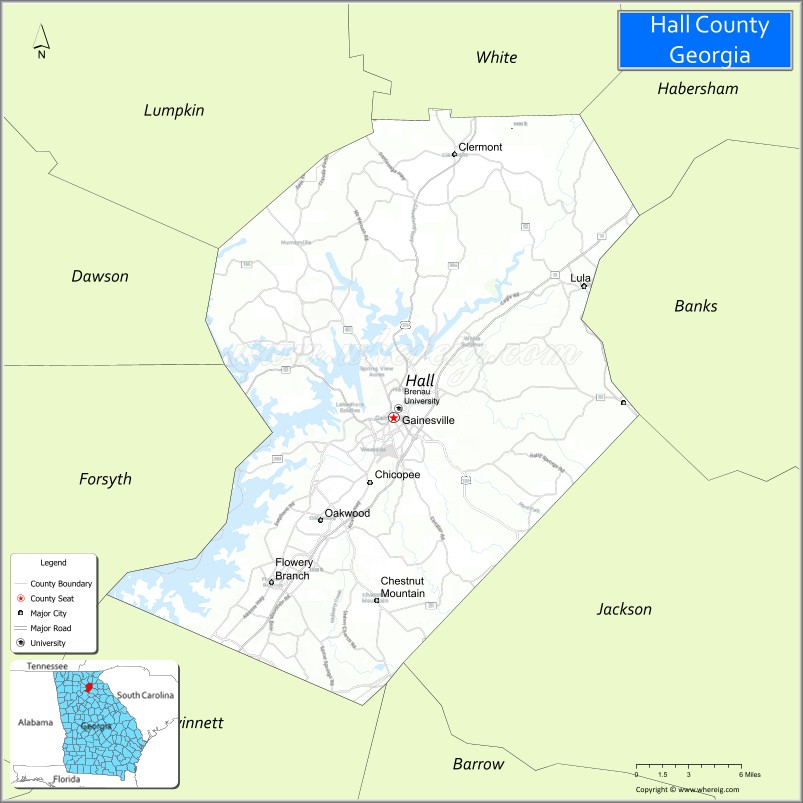Map of Hall County, Georgia